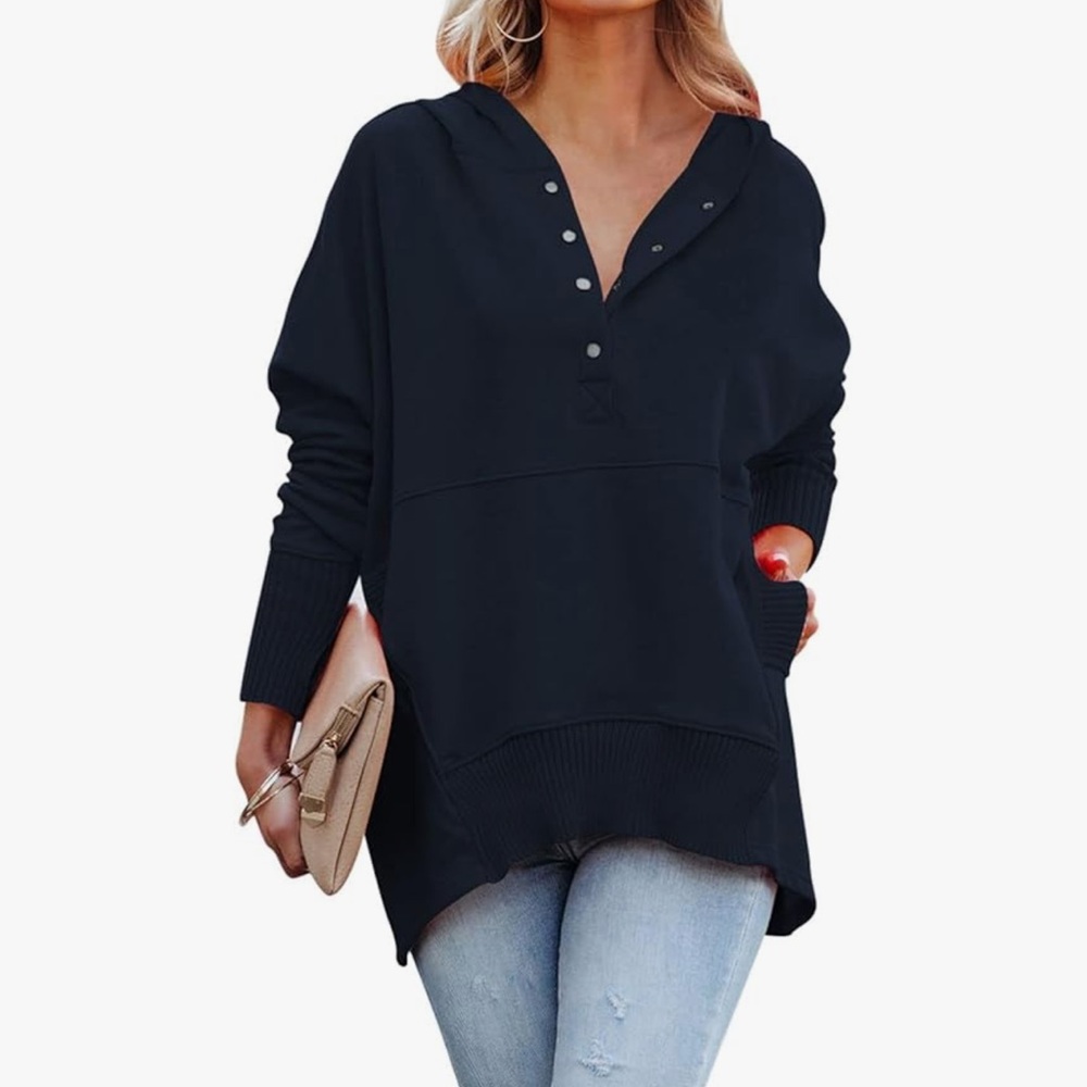 Women's navy blue Hoodie Top